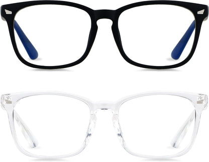Blue Light Glasses for Women Men Computer Blocking Clear Bluelight Blocker 2 Pack Nerd anti Eye Strain Black Crystal