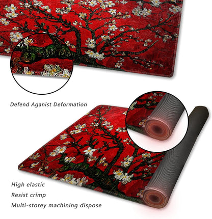 Extended Gaming Mouse Pad XXL  Large Keyboard Mat Long Mousepad Desk Decor Writing Pad Non Slip Rubber Base Stitched Edges for Work, Game, Office, Home, 35.1" X 15.7", Red Painting