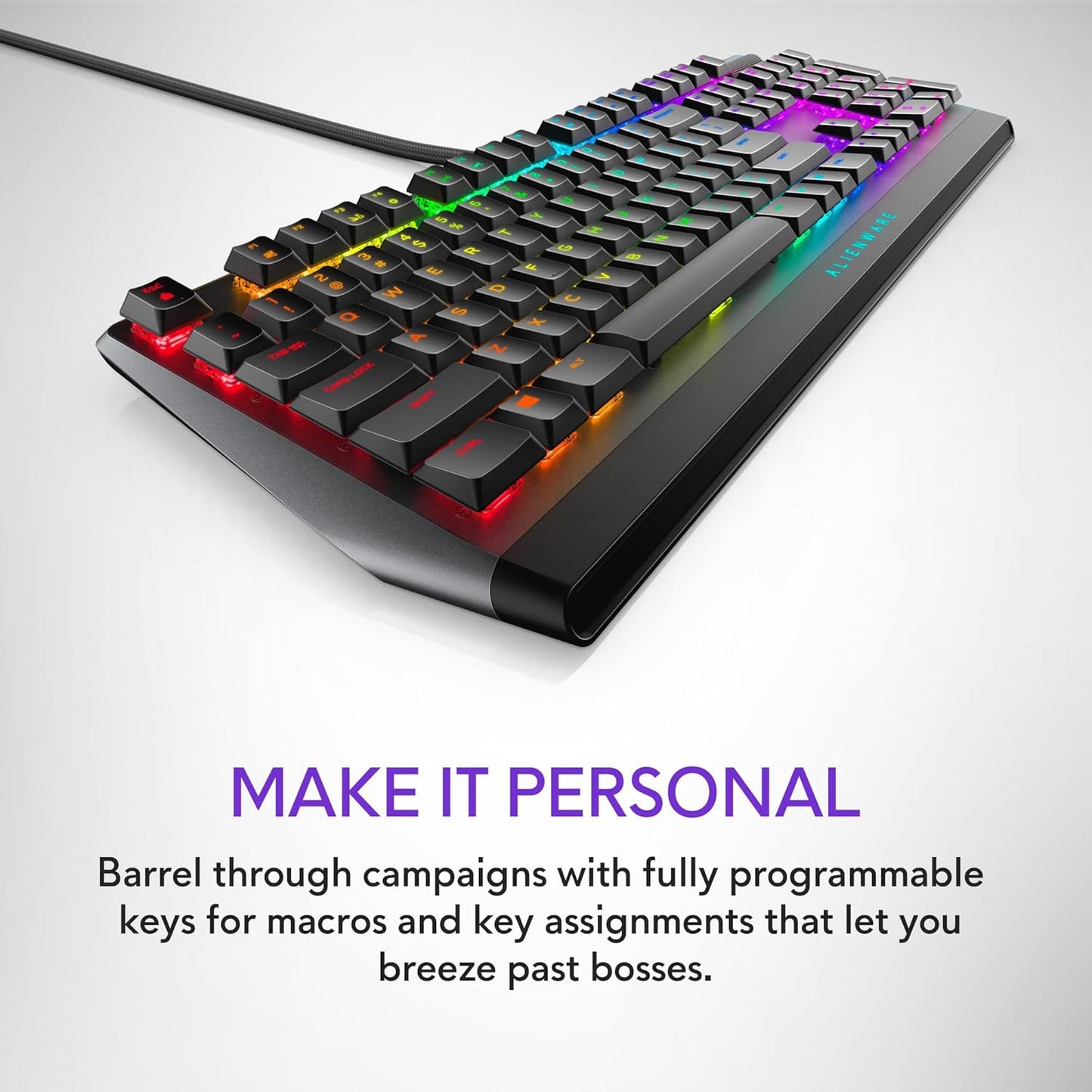 Low-Profile RGB Gaming Keyboard AW510K, Alienfx per Key RGB LED Color Backlighting, Media CONTROLS & USB Passthrough, Cherry MX Low Profile Red Switches