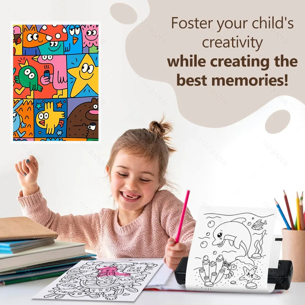 A4 Wireless Bluetooth PDF Printer Mini Portable Thermal Mobile Maker for Home Office PDF Photo Print with 50Pcs Thermal Paper